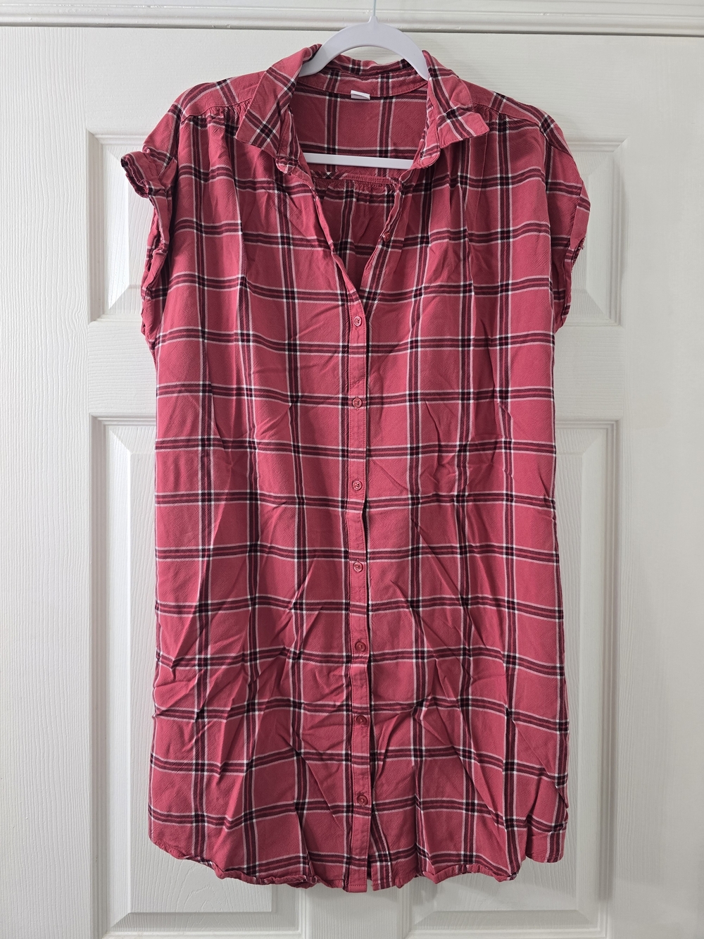 NWOT Old Navy Pink Plaid Button-Down Shirt Dress - Large